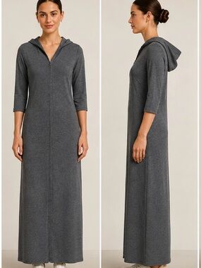 Ross Mayer Minimalist Heather Gray Maxi Dress front zipper
